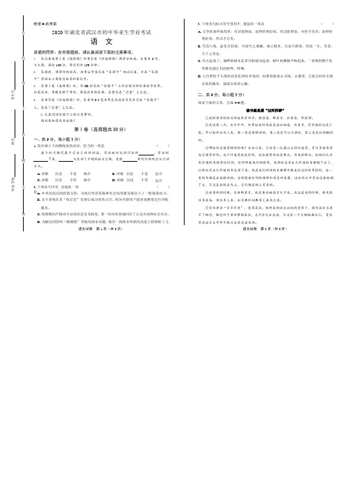 2020年湖北省武汉中考语文试卷附真卷答案解析