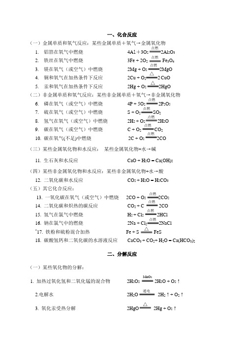 初中化学方程式及相关知识点总复习