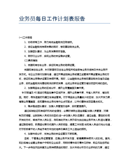 业务员每日工作计划表报告