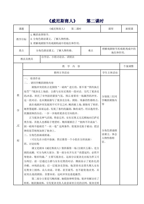 九年级语文下册4.13《威尼斯商人》(第2课时)教案(新版)新人教版