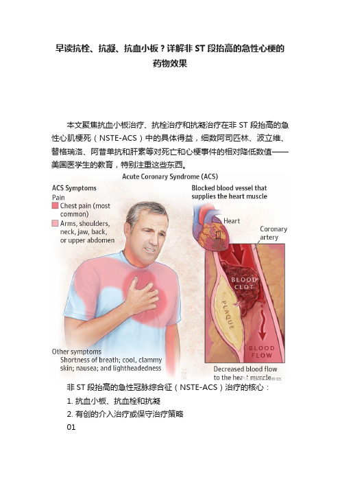 早读抗栓、抗凝、抗血小板？详解非ST段抬高的急性心梗的药物效果