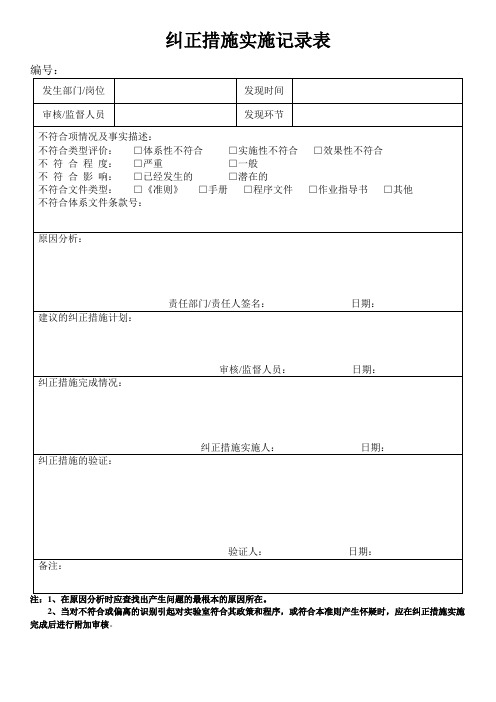 纠正措施实施记录