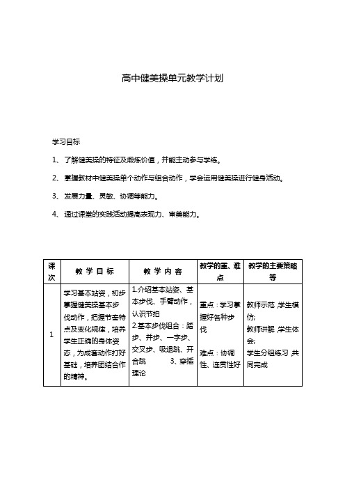 高中健美操单元教学计划