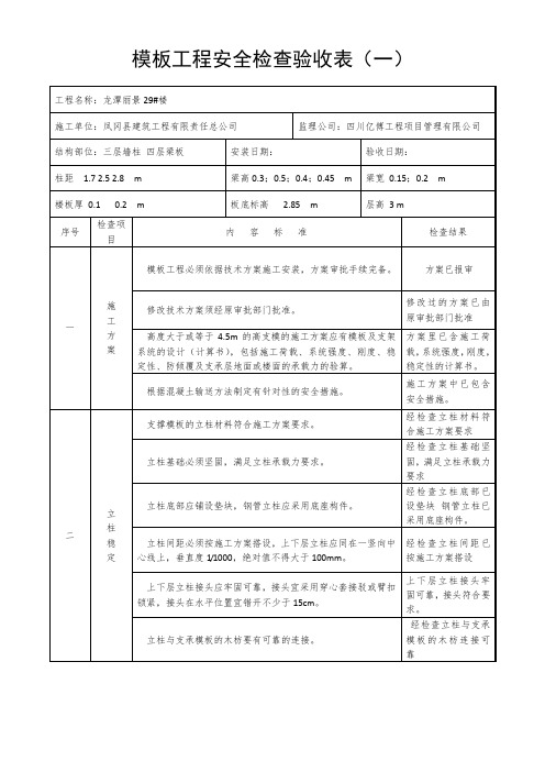 模板工程安全检查验收表