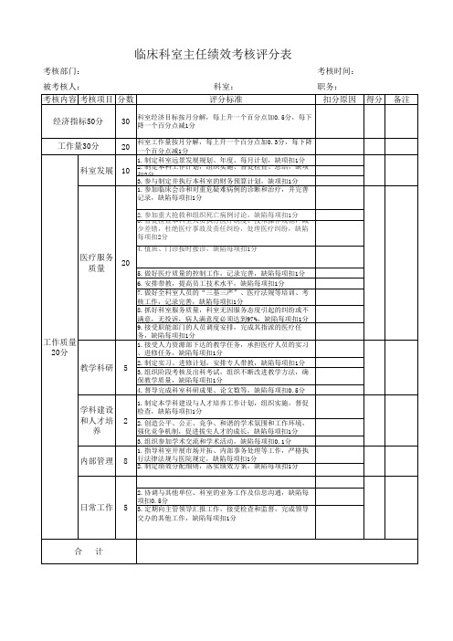 临床科室科主任绩效考核表