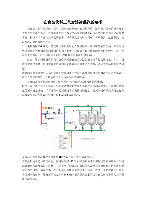 食品饮料工艺的洁净蒸汽要求