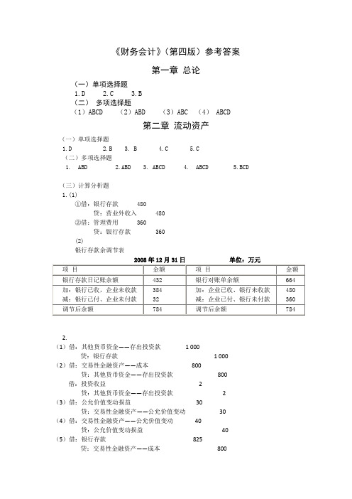 财务会计第四版参考答案