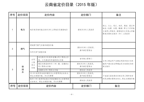 云南省定价目录(2015年版)