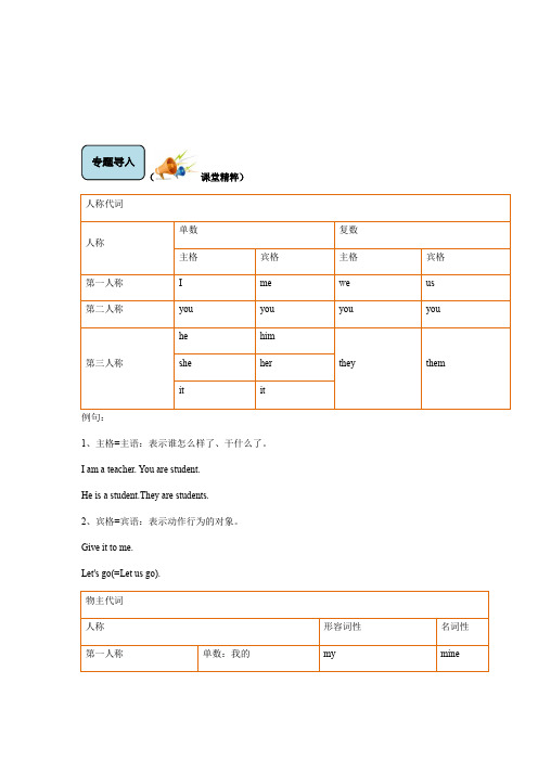 人教新目标七年级英语上册人称代词学案(含答案)