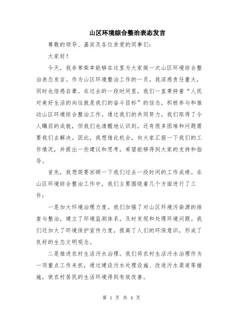 山区环境综合整治表态发言