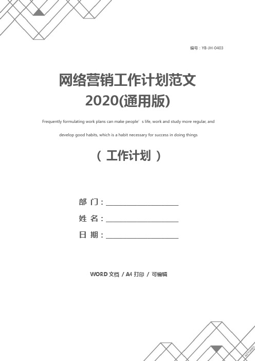 网络营销工作计划范文2020(通用版)