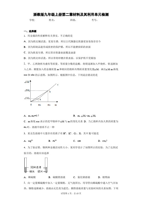 浙教版九年级上册第二章材料及其利用单元检测 (2)