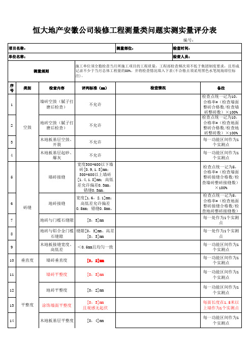 精装修工程质量实测实量评分表