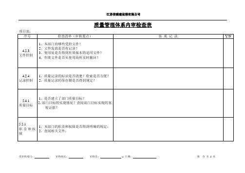 内审检查表(项目部)