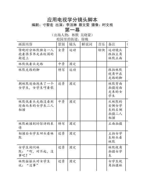 微电影《朋友》分镜头脚本