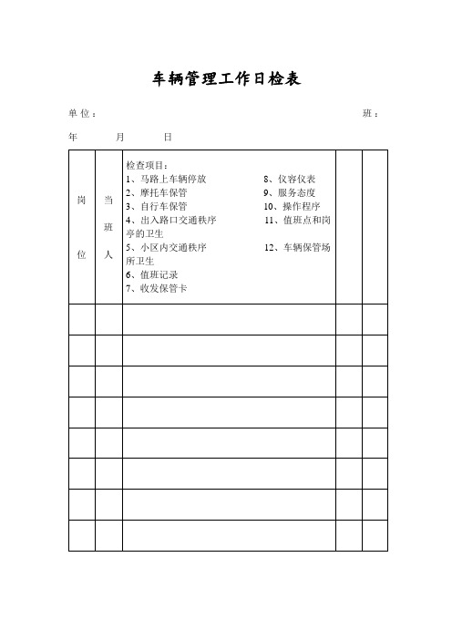 某物业管理--车辆管理工作日检表(doc 2页)