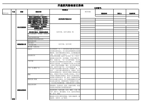 开盘前风险检查记录表(参考模板)