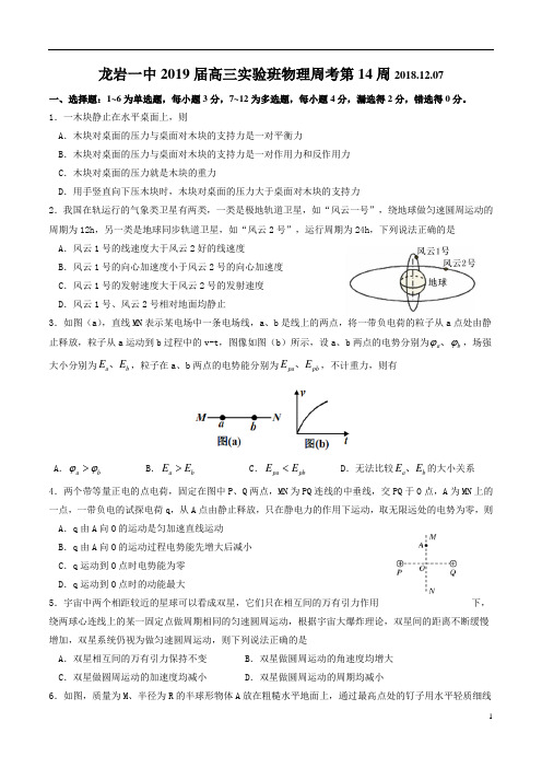 高三实验班14周周考物理