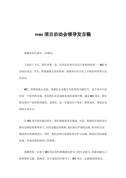 mes项目启动会领导发言稿