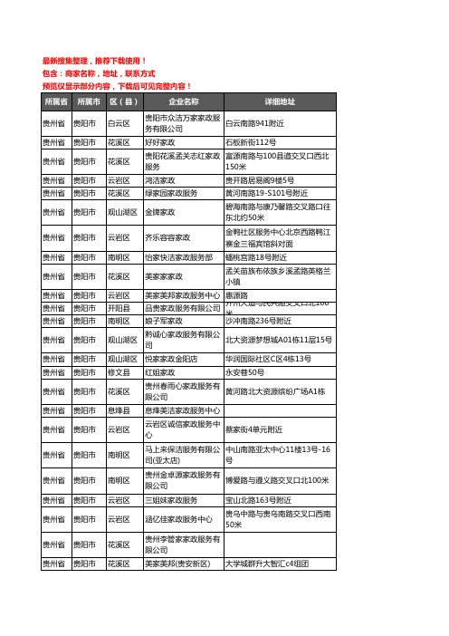 新版贵州省贵阳市家政企业公司商家户名录单联系方式地址大全183家