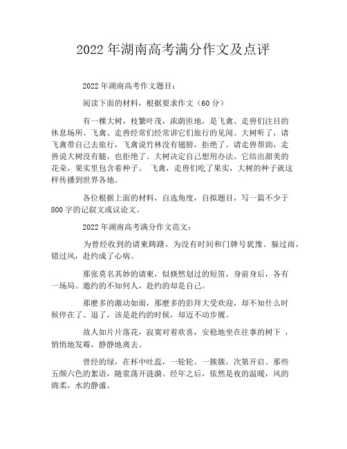 2022年湖南高考满分作文及点评