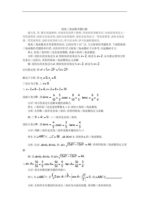 2019年数学中考典型题赏析：锐角三角函数考题扫描(含解析)