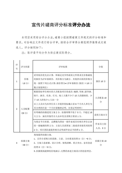 宣传片磋商评分标准评分办法