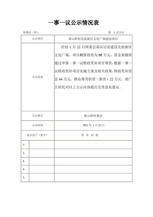 一事一议公示表、监督卡 炭山岭