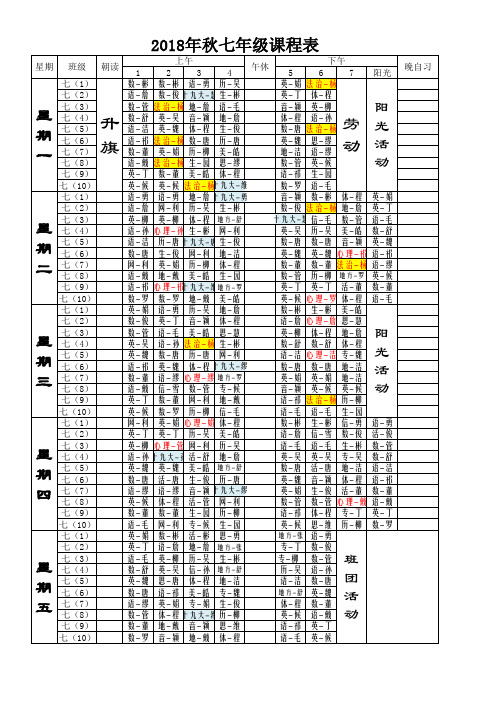 3-1 2018年秋七年级课表