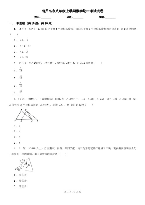 葫芦岛市八年级上学期数学期中考试试卷 