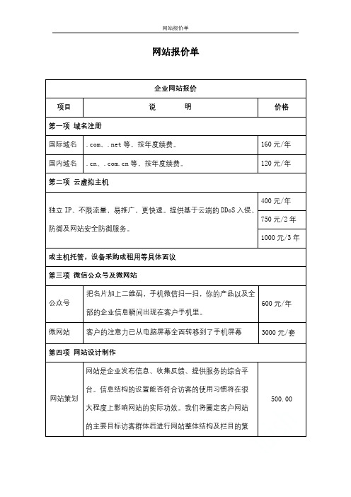 网站报价单