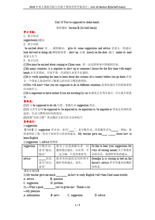 2019年春人教新目标九年级下册英语导学案设计：Unit 10 Section B(3a-Self 