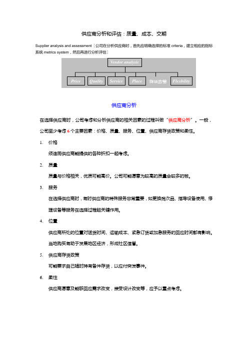 供应商评估与分析：质量、成本、交期...