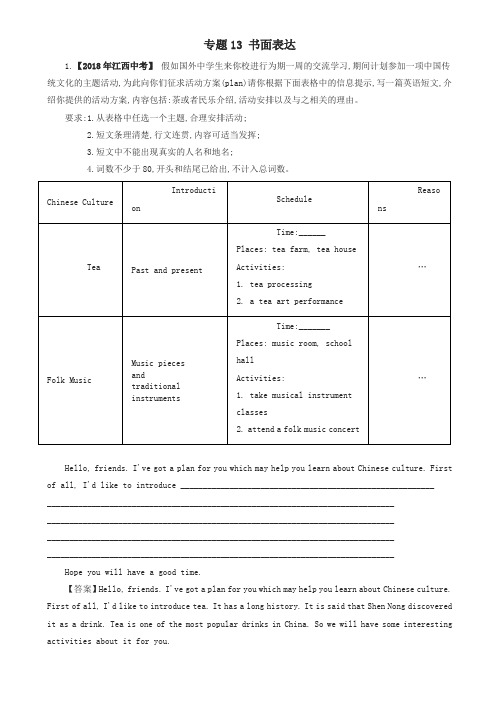 2018年中考英语试题分类解析汇编13：书面表达(答案解析)