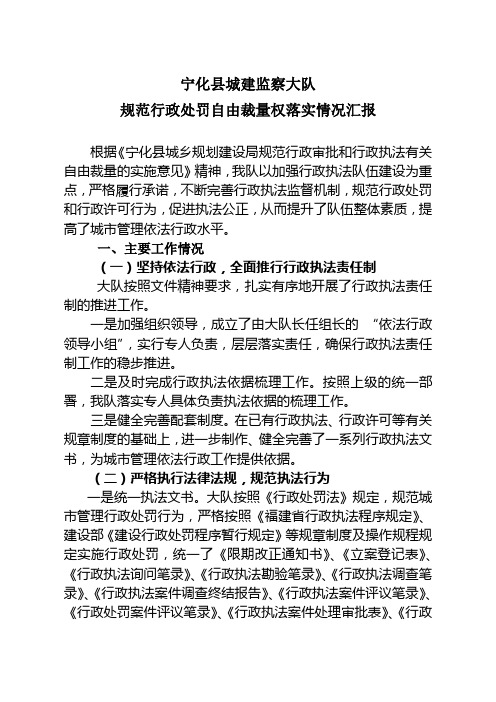 20090623大队规范行政处罚自由裁量权落实情况汇报