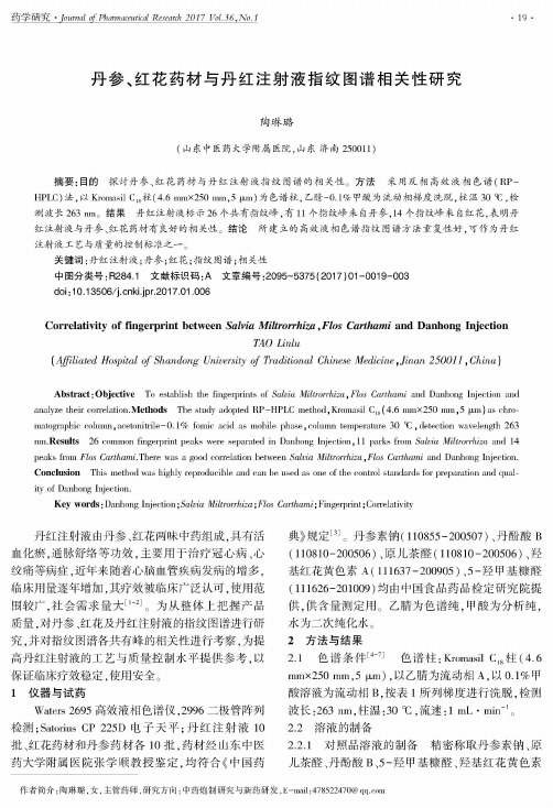 丹参、红花药材与丹红注射液指纹图谱相关性研究