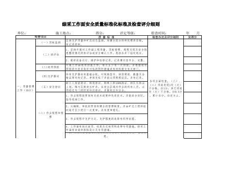 采煤质量标准检查表