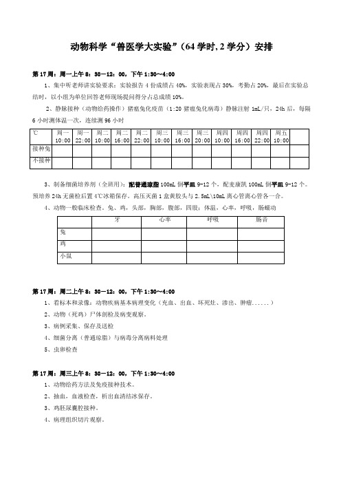 兽医学大实验安排64学时