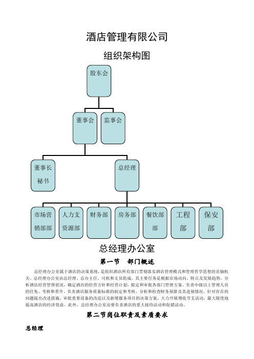 星级酒店部门岗位职责组织结构图