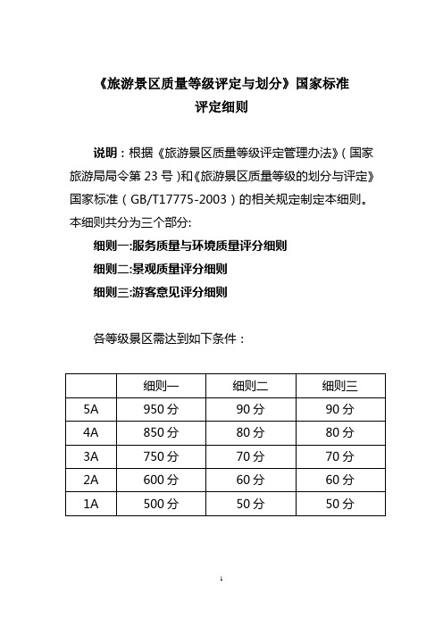 《旅游景区质量等级评定与划分》国家标准细则.