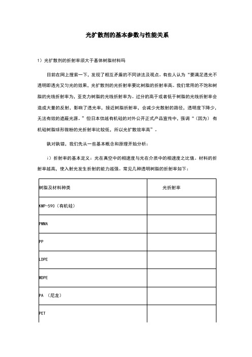 光扩散剂的基本参数与性能关系