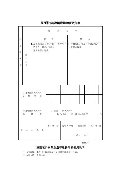 屋面坡向观感质量等级评定表