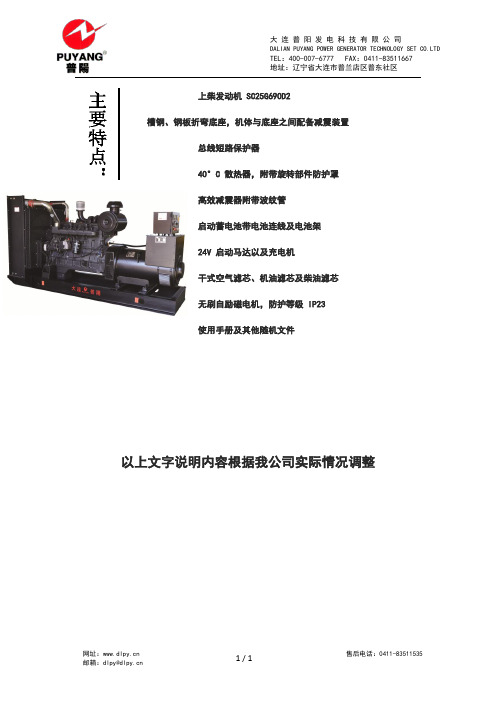 大连普阳发电科技有限公司SC25G690D2柴油发电机组说明书