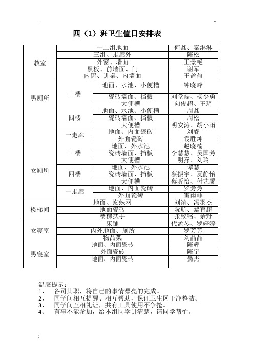 厕所值日表模板