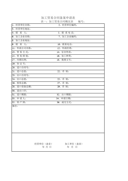 加工贸易合同备案申请表