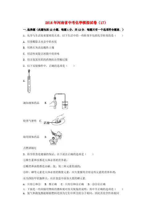 中考化学模拟试卷17含解析