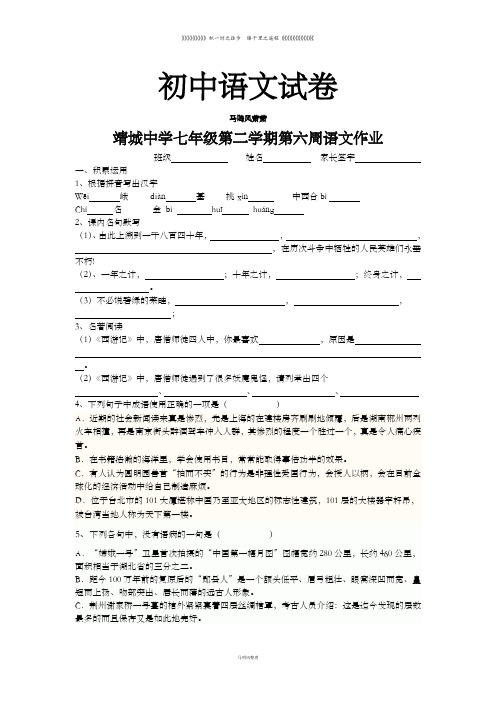 苏教版七下语文第二学期第六周 作业