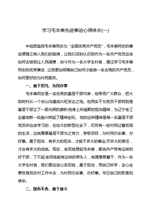 学习毛丰美先进事迹心得体会(五篇)