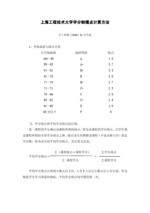 上海工程技术大学学分制绩点计算方法