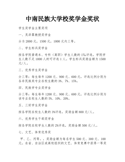 中南民族大学校奖学金奖状